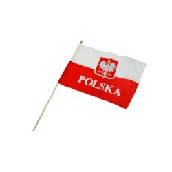 Flaga z drewnianym uchwytem POLSKA 30x40 cm